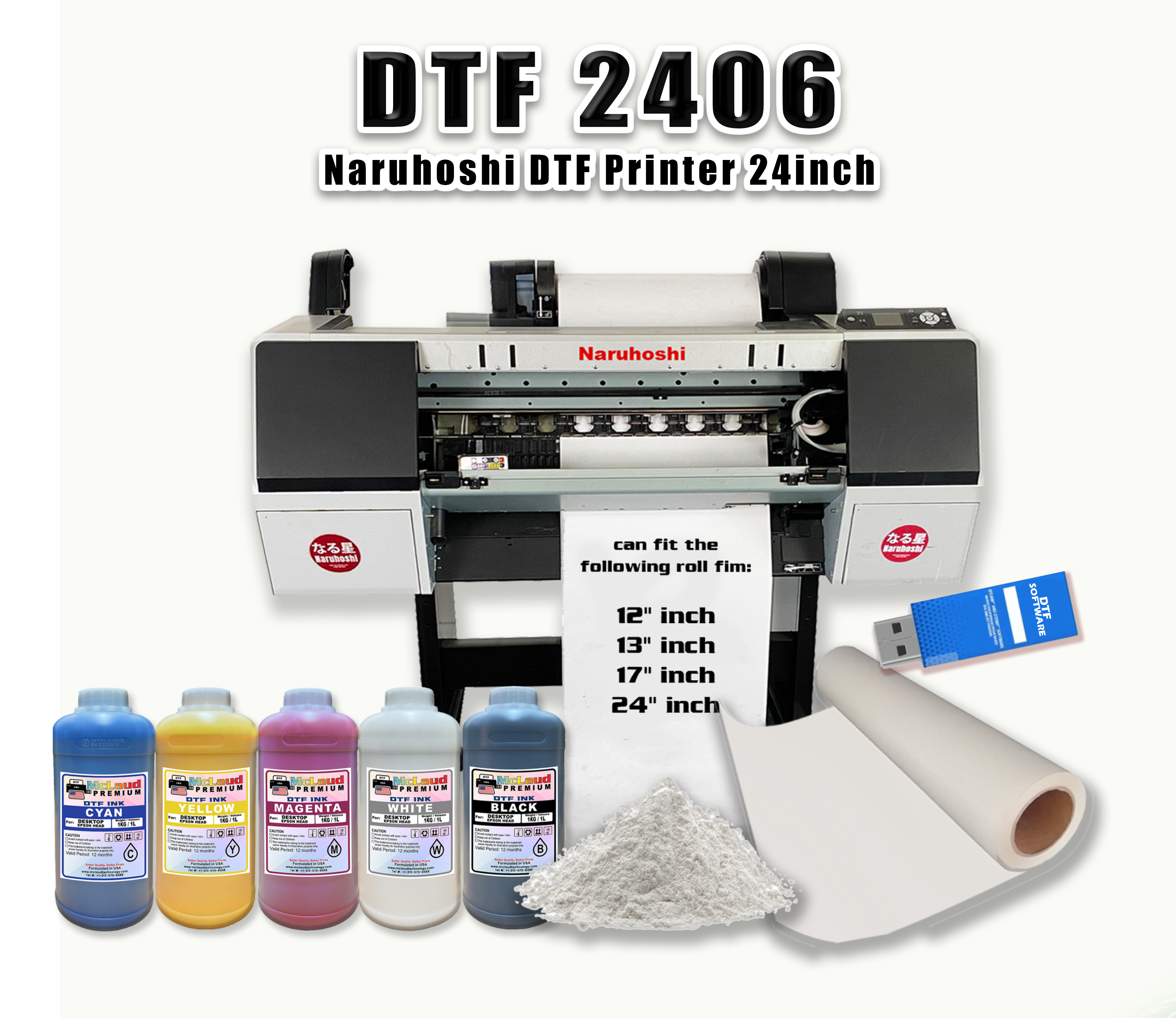 Naruhoshi DTF 2406 Printer, 24 Wide – Ready to Print Bundle Package, Free  Shipping in USA